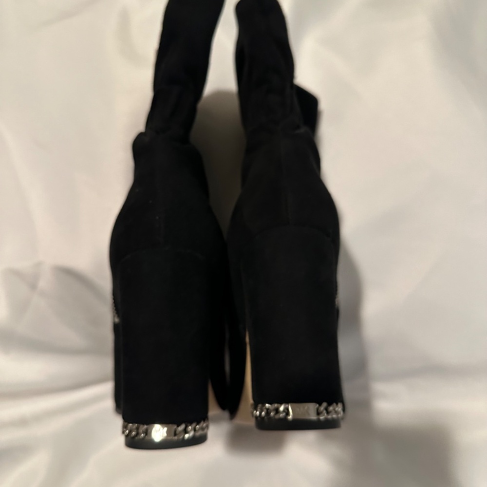 Michael Kors Delores Black Suede & Silver Chain Ankle Boots